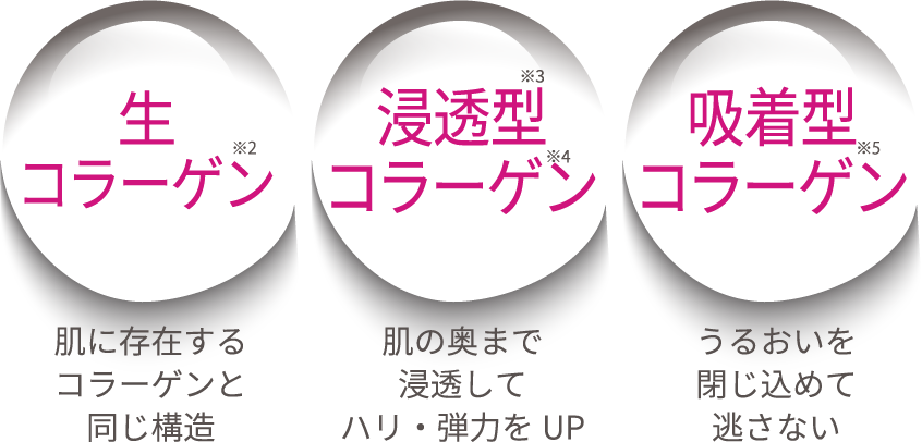 生コラーゲン*2 浸透型*3コラーゲン*4 吸着型コラーゲン*5